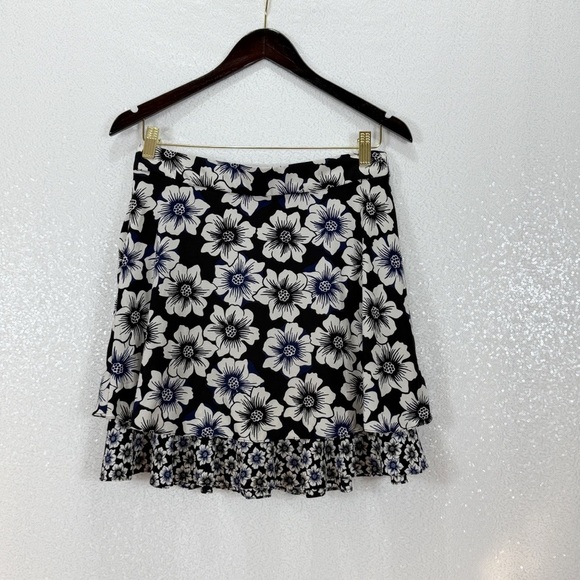 Kate Spade Hollyhock Double Layer Silk Blend Black and White/ Blue Mini Skirt - Picture 6 of 14